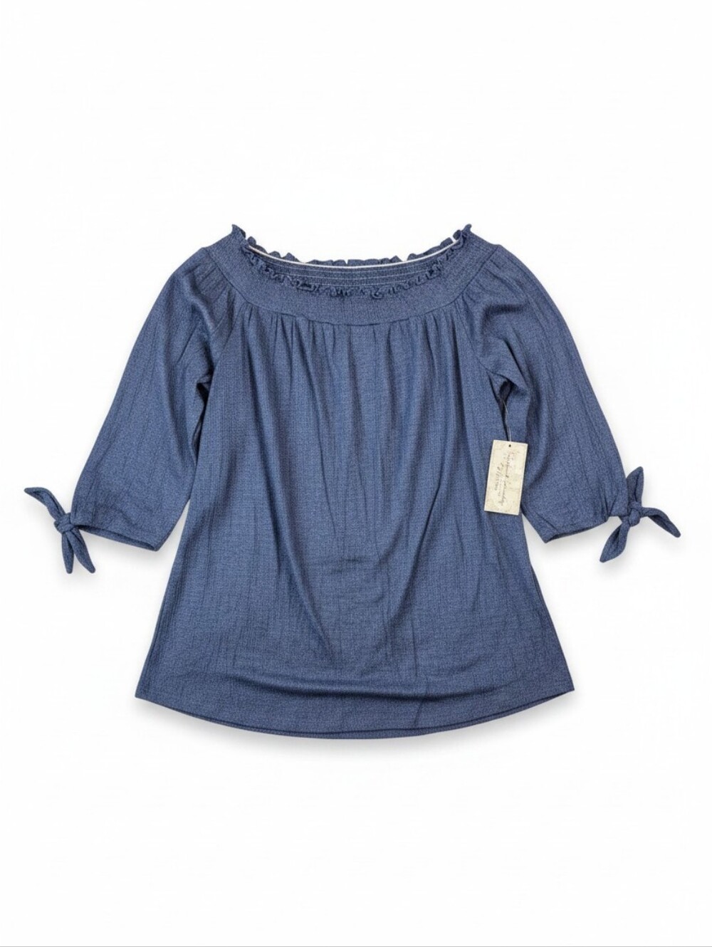 NWT French Sunday Blue Off-The-Shoulder Tie-Sleeve Top - Small - Picture 1 of 5